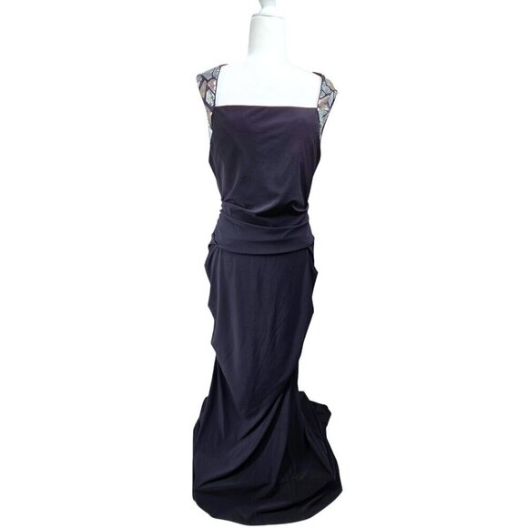 Xscape Black Embellished Cap Sleeve Open Back Mermaid Gown - Picture 1 of 10